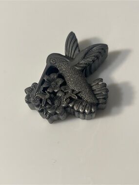 Vintage Torino Pewter Hummingbird Floral Brooch Pin Set Dimensional Bird⁠
